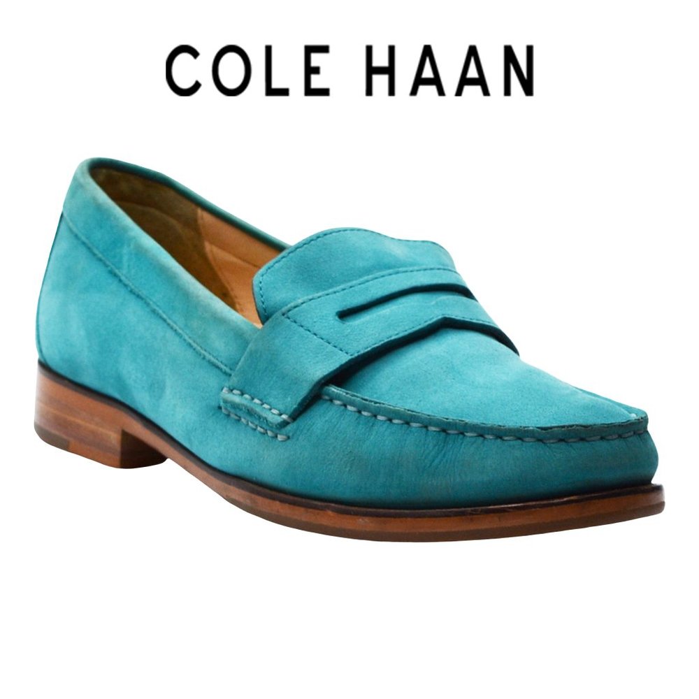 Cole Haan Classic Aqua Blue Penny Loafers - Premium Suede - Excellent Condition